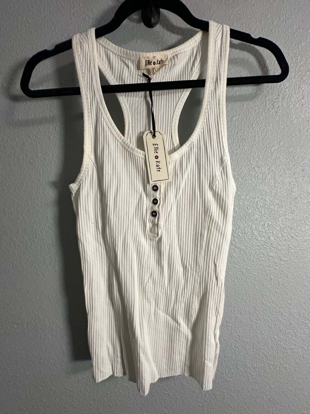 Ellie Kate Ribbed Racerback Button Front Tank Top - Picture 2 of 3